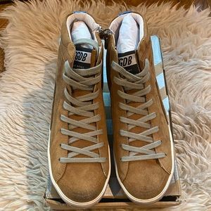 golden knock off goose camel suede italian sneaker star stripe distressed
